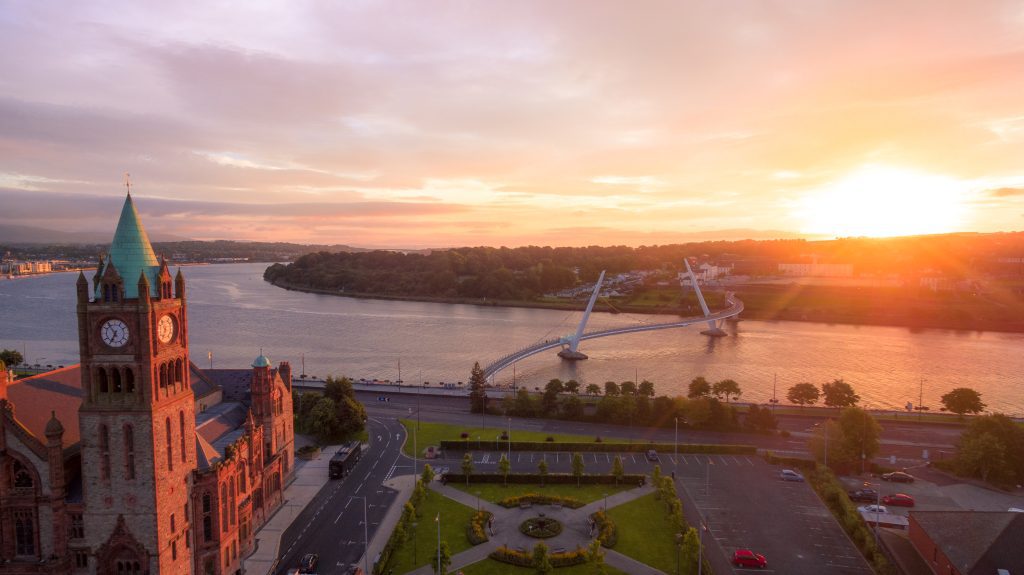 Guildhall River Foyle Peace bridge Derry City